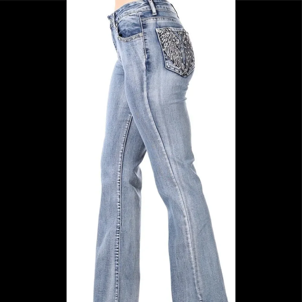 Platinum Plush Angel Wing Rhinestone Jeans